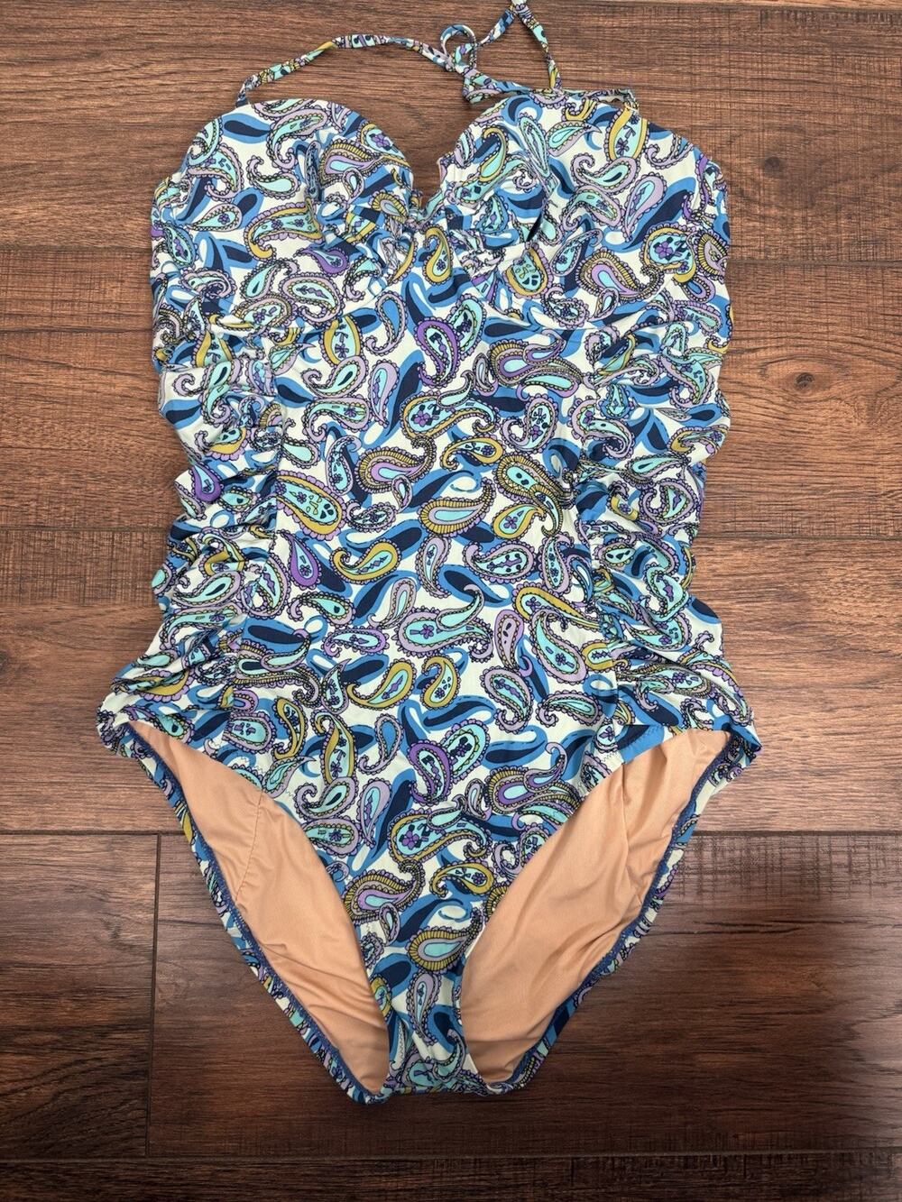 J. Crew Factory Paisley One-Piece Swimsuit in Blue and Yellow